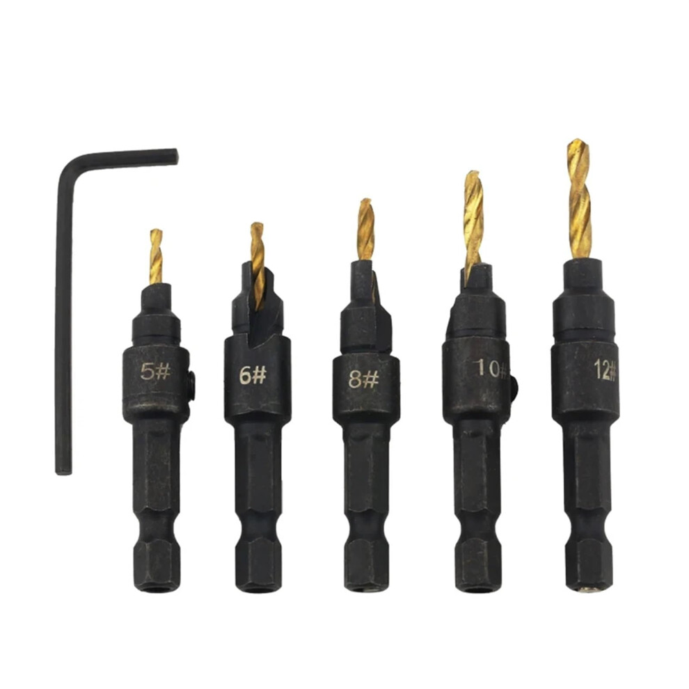 5Piece Hss Countersink Drill Bit Set For Woodworking, Chamfering Tools For Metal Holes, Drill Bits For Drilling Holes, Csk Gold, 5 Pieces 9426802166590