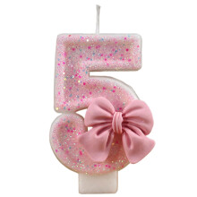 Pink Bowknot Numbers Birthday Candles Glitter Number Candle for Cakes Decorative Cake Topper with Bowknot Celebration Supplies