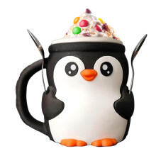 Cute Penguin Ice Cream Holder, 3D Printed Pint with AntiFreeze Grip, LeakProof Popsicle Cozy, Unique Gift for Ice Cream Lovers