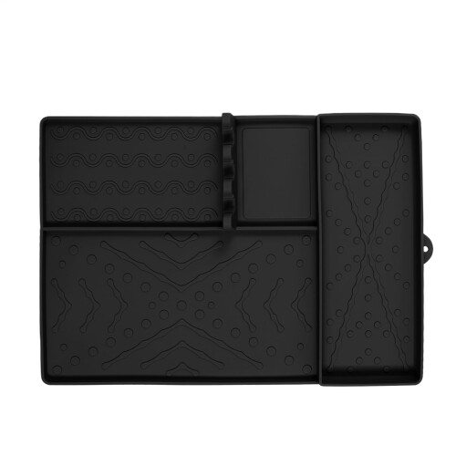 Barbecue Grill Mat  Heat Resistant Silicone Protector Drip Pad, Tools Holder Black