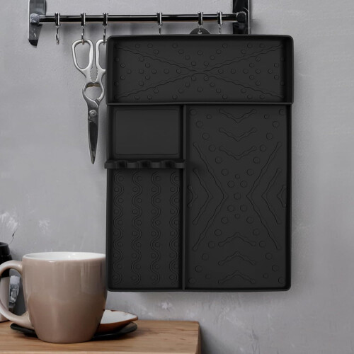 Barbecue Grill Mat  Heat Resistant Silicone Protector Drip Pad, Tools Holder Black 1