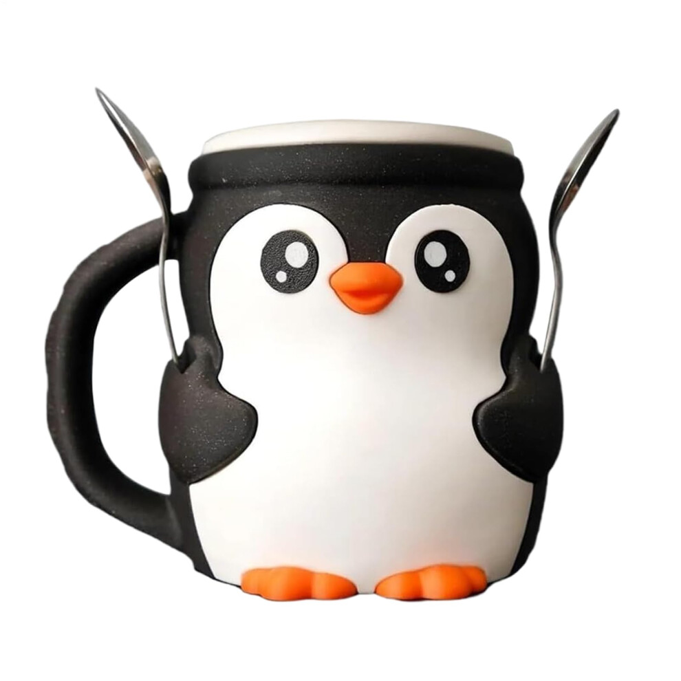 Cute Penguin Ice Pint Holder 16Oz Leakproof With Spoons And Snack Compartment Cream