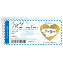 Blue Holiday Travel Scratch Card Reveal Set Boarding Pass with Gold Envelope Heart Stickers