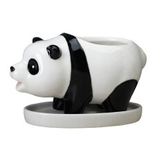 Ceramic Panda Plant Pot with Legs and Drainage Tray for Indoor or Outdoor Succulent Planter
