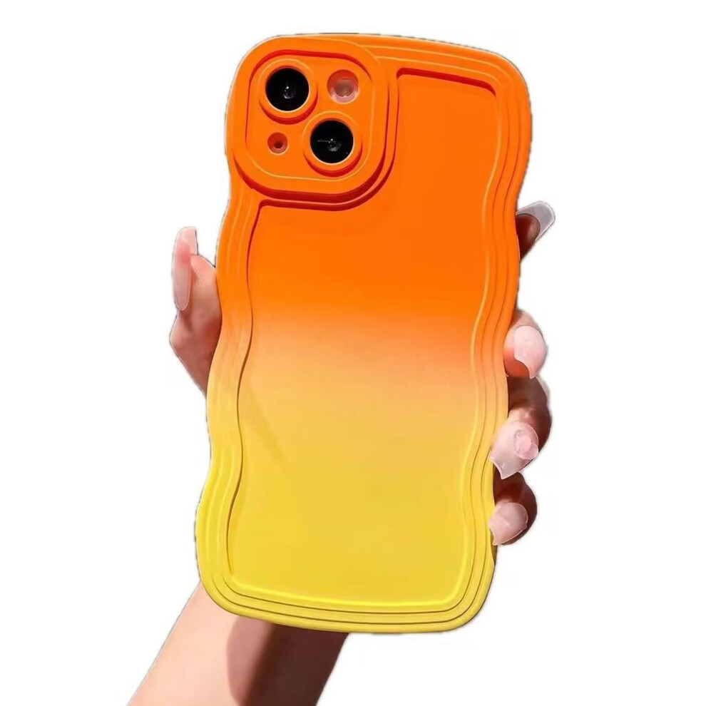 Miagon Gradient Aesthetic Wave Case For Iphone 14 Pro Max, Cute Curly Frame Design, Silicone Tpu Bumper Case (Orange And Yellow) Orange,Yellow 9426802170887