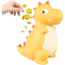 Educatief cadeau voor kinderen, spaarpot van hars, dinosaurussenspaarpot, felgele spaarpot voor veilig sparen, gemakkelijk munten opnemen en het