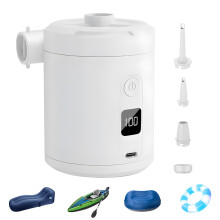 Portable Inflator Air Pump Cordless Mattress Pump USB Charging, Automatic for Swimming Rings Camping Bed White