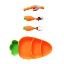 Cartoon Carrot Design Boys and Girls Plates Bowls Lids Boy Girl Fork Spoon Utensils Set Meals