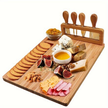 1set Cheese Board Bamboo Cheese Board, Creative Cheese Board, Tableware Set Cheese Tray Wooden Cutting Board Cutting