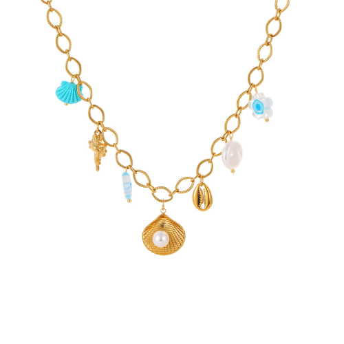 Χρυσό κολιέ με charm, συμβατό με γυναίκες, κολιέ choker με λευκά μαργαριτάρια, μενταγ