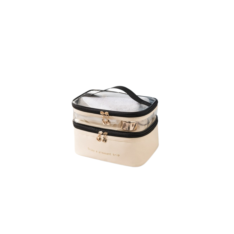 Inf Beige Double-Layer Cosmetic Bag Makeup Bag