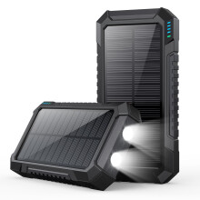 (Schwarz) QTshine Solar Power Bank 26800 mAh, tragbares USB-C-Solarladegerät mit 3 Ausgängen, PD 15 W Schnelllade-Externer Akkupack, 2 Tasch
