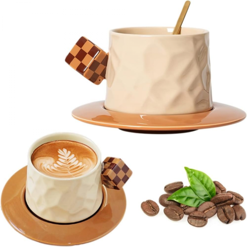 Κεραμική κούπα καφέ, φλιτζάνι τσαγιού Latte Art Cup με πολύχρωμη λαβή κύβου, υπέροχο 1