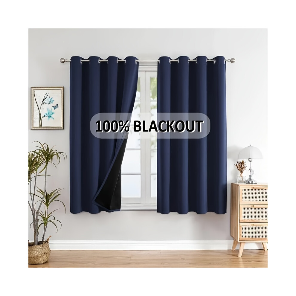 (Dark Blue, 37''x45''(93*114cm)-2 Panels) 2-Pack 100% Blackout Curtains, Grommet Top, Sun Protection, Privacy, Thermal Insulation, Noise Reduction