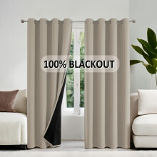 (Light Brown, 54''x94''(137*238cm)-2 Panels) 2-Pack 100% Blackout Curtains, Grommet Top, Sun Protection, Privacy, Thermal Insulation, Noise Reduction