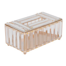 Elegante Kristall-Taschentuchbox für vielseitige Anwendung, Konstruktion aus Edelstahl und Glas mit ästhetischer Wirkung, hohl und mit Gold verziert