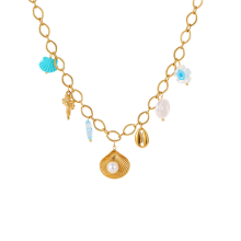 Collana con ciondolo in oro compatibile con collana girocollo in perle bianche da donna, collana con ciondolo Boho, collana da spiaggia, gio