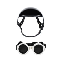 Pet Motorcycles Helmet and Goggles Set With Soft-black white