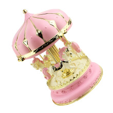 Carousels Music Box 3Horse Rotate Music Box Carousels-pink