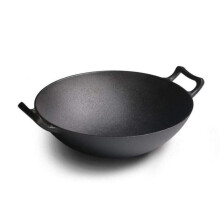 Cast Iron Wok Uncoated Double Ear Thickening OldFashioned Cast Iron NonStick Pan Gas Cooker Universal,36cm (32cm) (32cm)