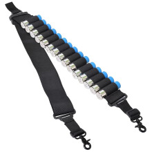 Tactical 15 Rounds Ammo Shell Holder Belt Rifle 12 Gauge Ammo Pouch Military Shooting Bullet Cartridges Holster Shoulder Strap(B)