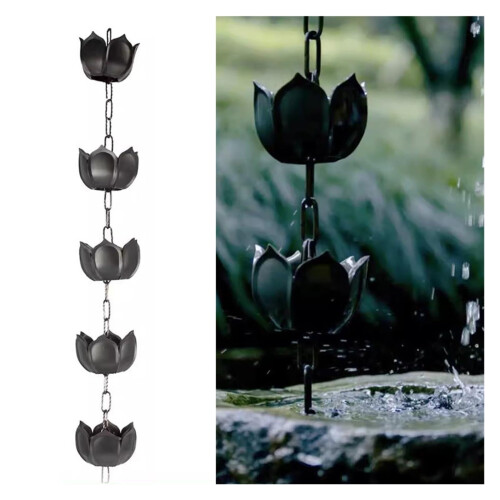 Rain chains made of ABS material, rain chains for gutters, 480cm Black