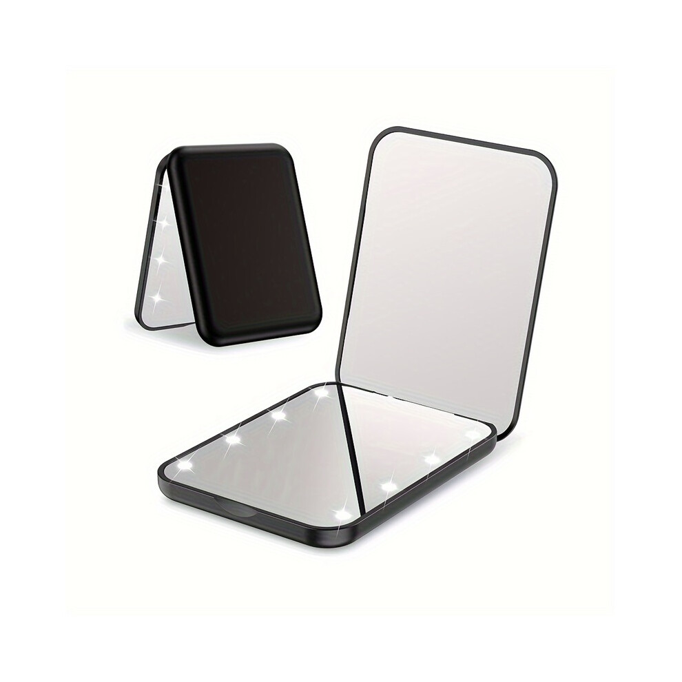 (Black) LED Pocket Makeup Mirror, 1X/3X Magnified LED Mini Compact Travel Makeup Mirror, Double-Sided Compact Mirror With