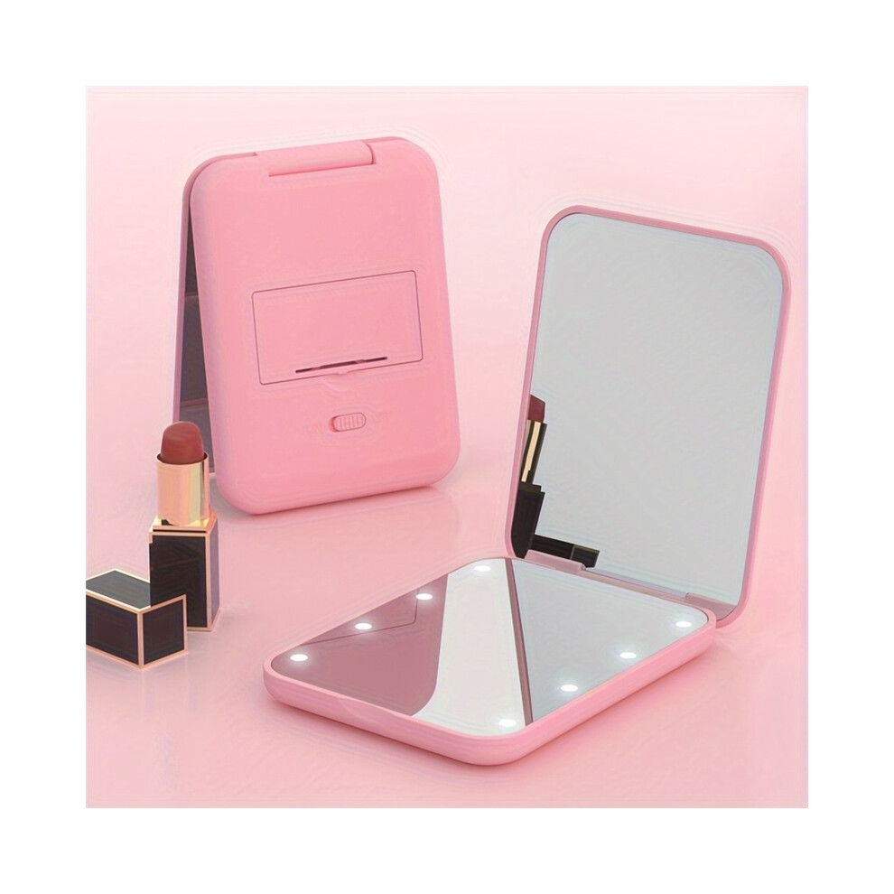 (pink) LED Pocket Makeup Mirror, 1X/3X Magnified LED Mini Compact Travel Makeup Mirror, Double-Sided Compact Mirror With