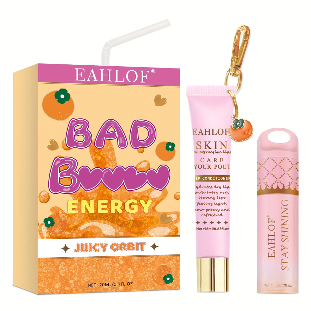 (JUICY ORBIT) 2pcs - Strawberry Lip Gloss Set - Nine Flavors - Bad Bat (Energy Lip Duo), Daily Makeup Moisturizing/Night Care,