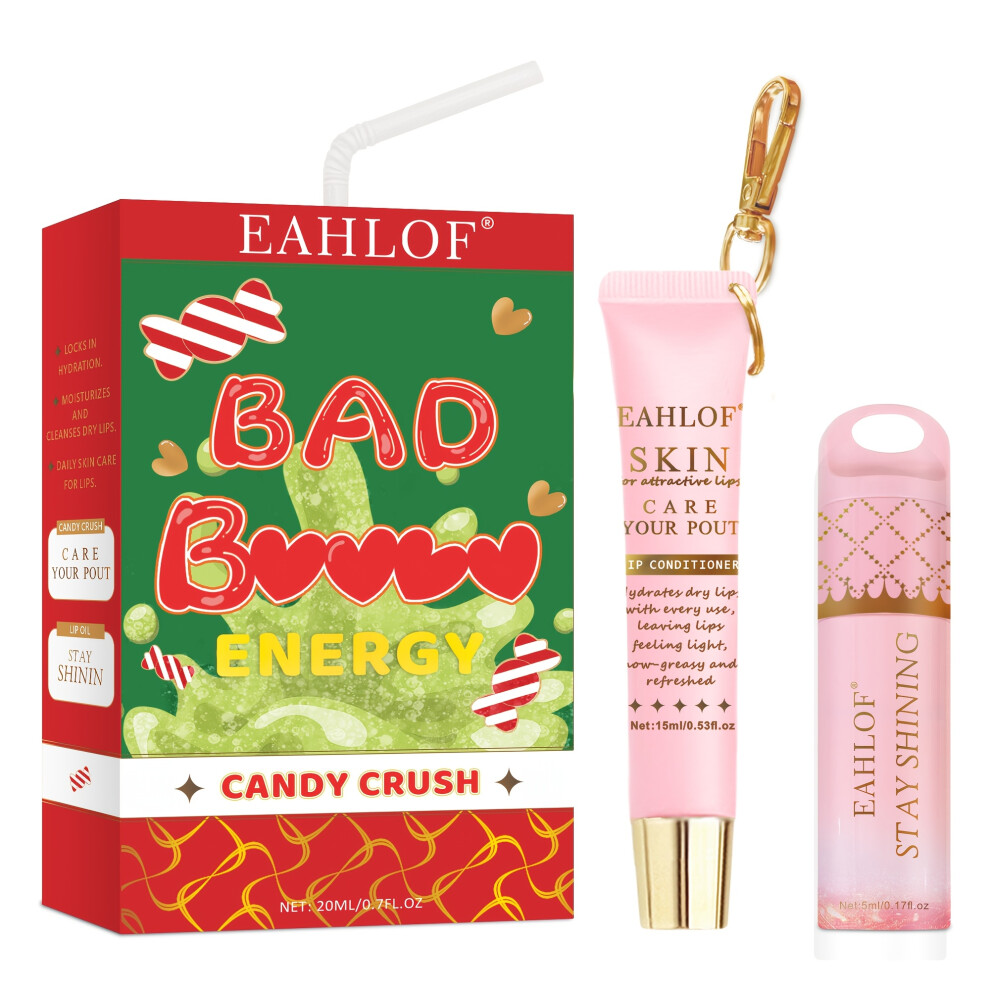 (CANDY CRUSH) 2pcs - Strawberry Lip Gloss Set - Nine Flavors - Bad Bat (Energy Lip Duo), Daily Makeup Moisturizing/Night Care,