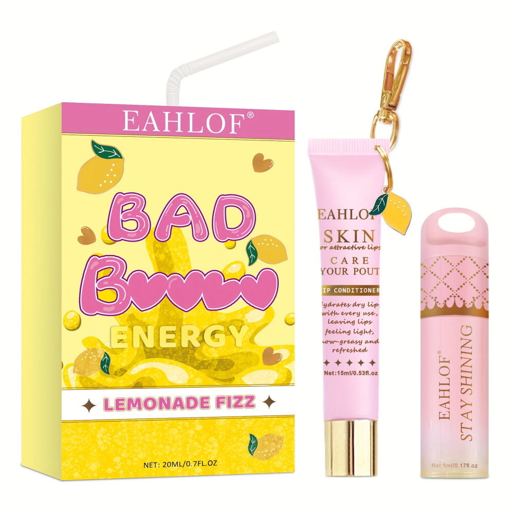 (LEMONADE FIZZ) 2pcs - Strawberry Lip Gloss Set - Nine Flavors - Bad Bat (Energy Lip Duo), Daily Makeup Moisturizing/Night Care,