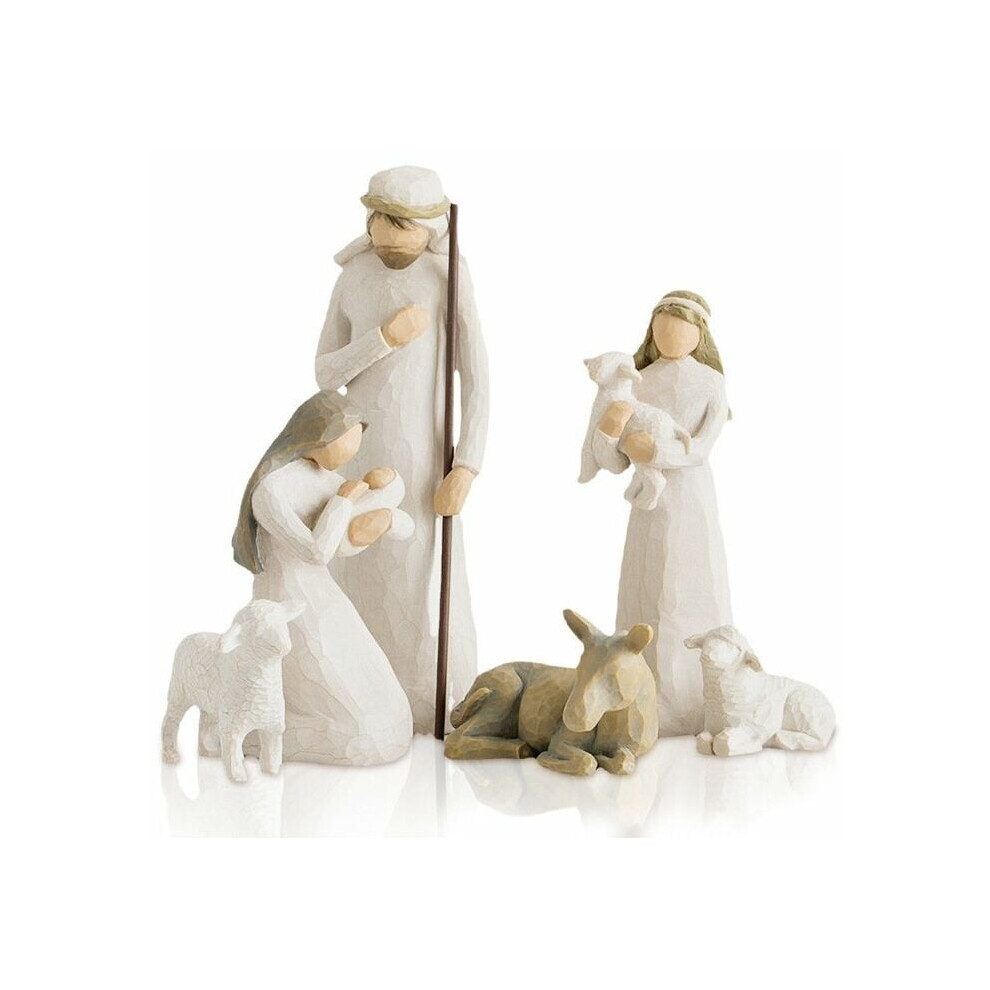 Hand Crafted Nativity Figure, Celebrate Loving Relationships In A Sacred Scene, Ready For Gift-Giving Resin Set With Holy Family Angel Shepherd Three 9190834277028