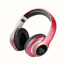 (Red) Upgraded Wireless Headphones with Deep Bass, Built-in Mic, Lightweight Foldable Design, 3.5mm Audio Jack, Stereo Sound