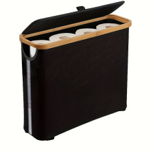 (black Color A, Modern Simple) Large Capacity Bamboo Toilet Paper Holder with Lid | Foldable, Space Saving Wood Frame with Gray Fabric Finish, Modern