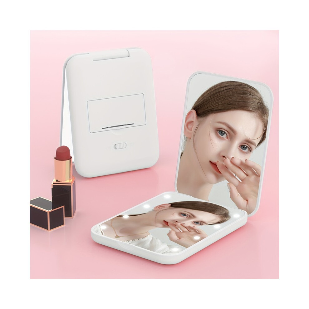 (White) LED Pocket Makeup Mirror, 1X/3X Magnified LED Mini Compact Travel Makeup Mirror, Double-Sided Compact Mirror With