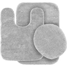 Luxury Bath Rug Ensemble with Non Slip Rubber Backing and Plush Comfort, Machine Washable Soft Bath Rug Set in Solid Silver, Includes Contour Mat and