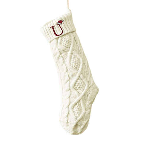 Festival Knit Stocking Feature Embroidered Alphabets-White U
