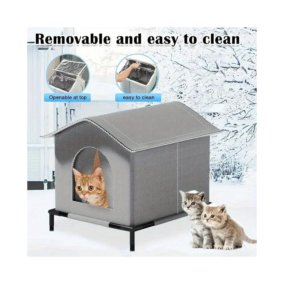 (Large-sized cat bed) 1pc All-Weather Outdoor Cat House - Insulated Winter Warm Shelter with Waterproof Elevated Base, 3 Sizes, Durable Feral