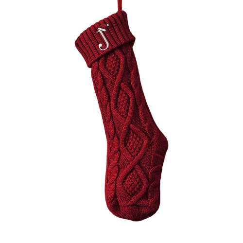 Festival Knit Stocking Feature Embroidered Alphabets Soft-Red J