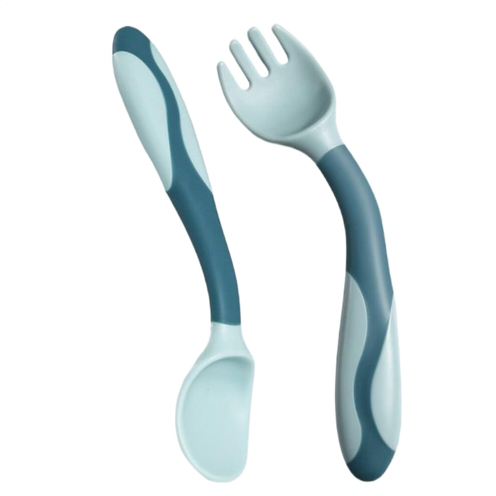 Baby Cutlery Set Bendable Feeding Spoon Forks Ergonomic Grip Learning Utensils For Feeding, Led Weaning Flatware For Boys Girls Blue