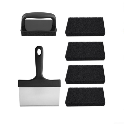 Flat  Griddle Cleaning Kit with Stainless Steel Scraper and Brush