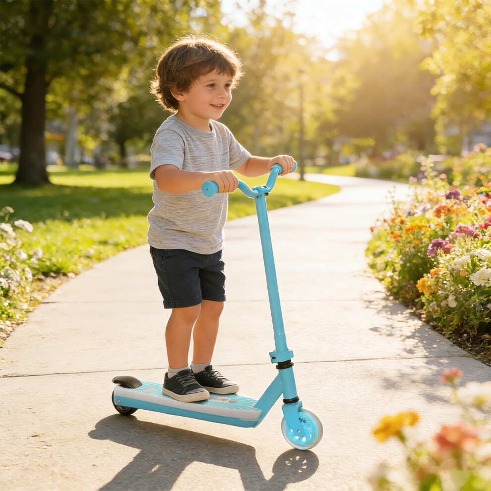 Aiyaplay Electronic Ride On Scooter For Kids W/ Auxiliary Rear Wheels, Blue