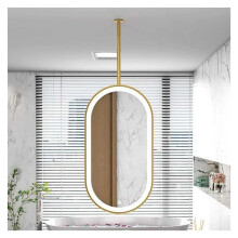 Gold LED Vanity Mirror  Oval Ceiling Mounted Makeup Mirror, Custom Size 50x80cm