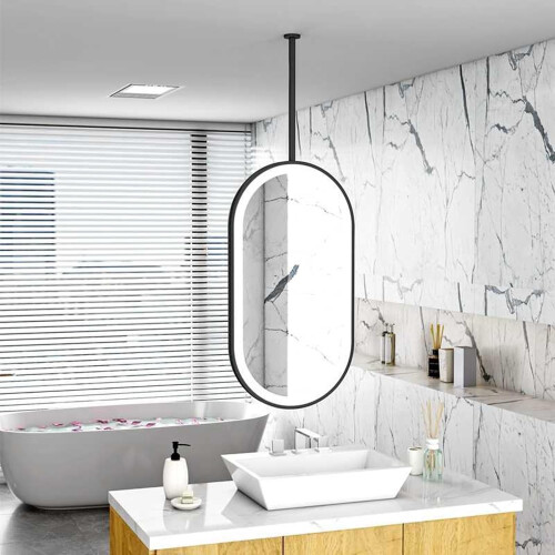 Gold LED Vanity Mirror  Oval Ceiling Mounted Makeup Mirror, Custom Size 50x80cm 2