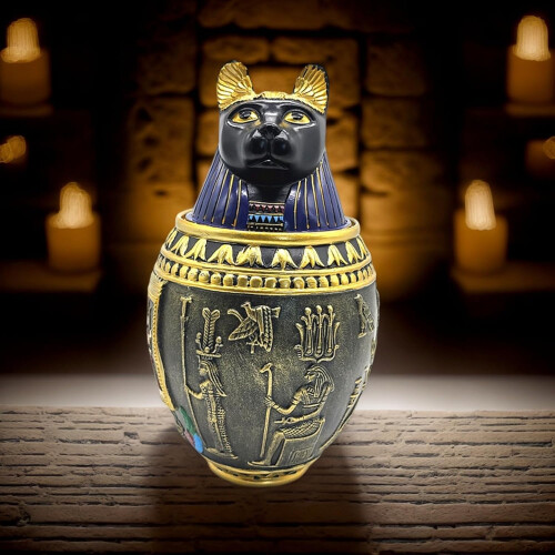 Egyptian Cat Urn for Memory Burial  Engraved Resin Base Keepsake 1