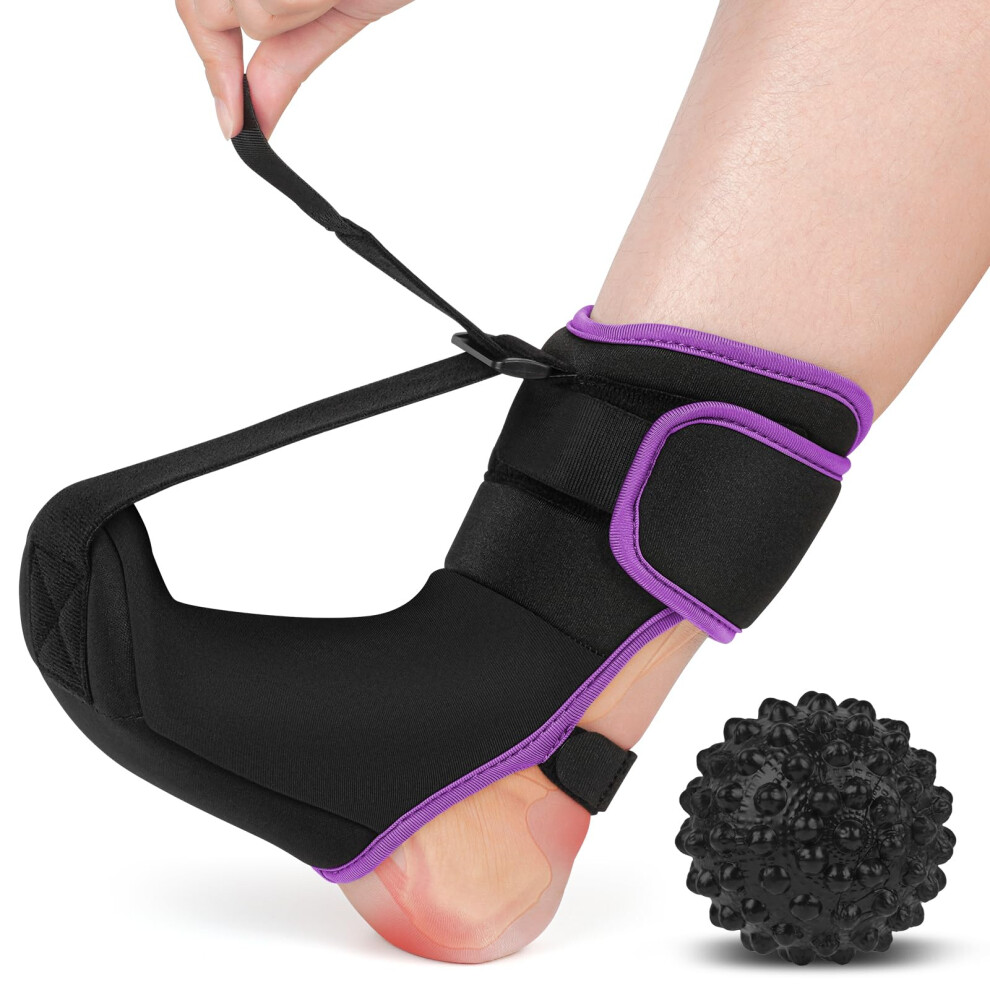 Plantarfasciitis Night Splint with Massage Ball, Foot Splint for Pain Relief in Plantar Fasciitis, Heel Spurs, Achilles Tendonitis, Size MPurple