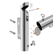 Wall Mounted Outdoor Ashtray Metal Cigarette Bin Lockable with 2 Keys for Garden Smoking Office Home Outside Pub Club Restaurant Silver (46x7.5cm)
