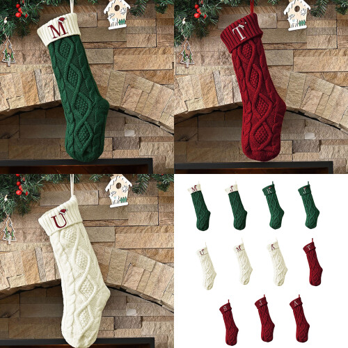Kerst Geborduurde Letter Kous Oversized-Donkergroen wit J 2