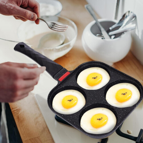 Fried Egg Pan, 4 Hole Pancake Pan, Omelette Pan Egg Cooker, NonStick for Camping 1