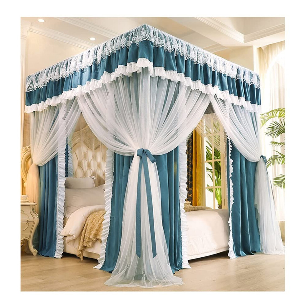 Canopy Bed With 4 Corner Posts, Dustproof Blackout Curtain For Bunk Beds, Mosquito Net, Bedroom Decor 180X200cm Blue